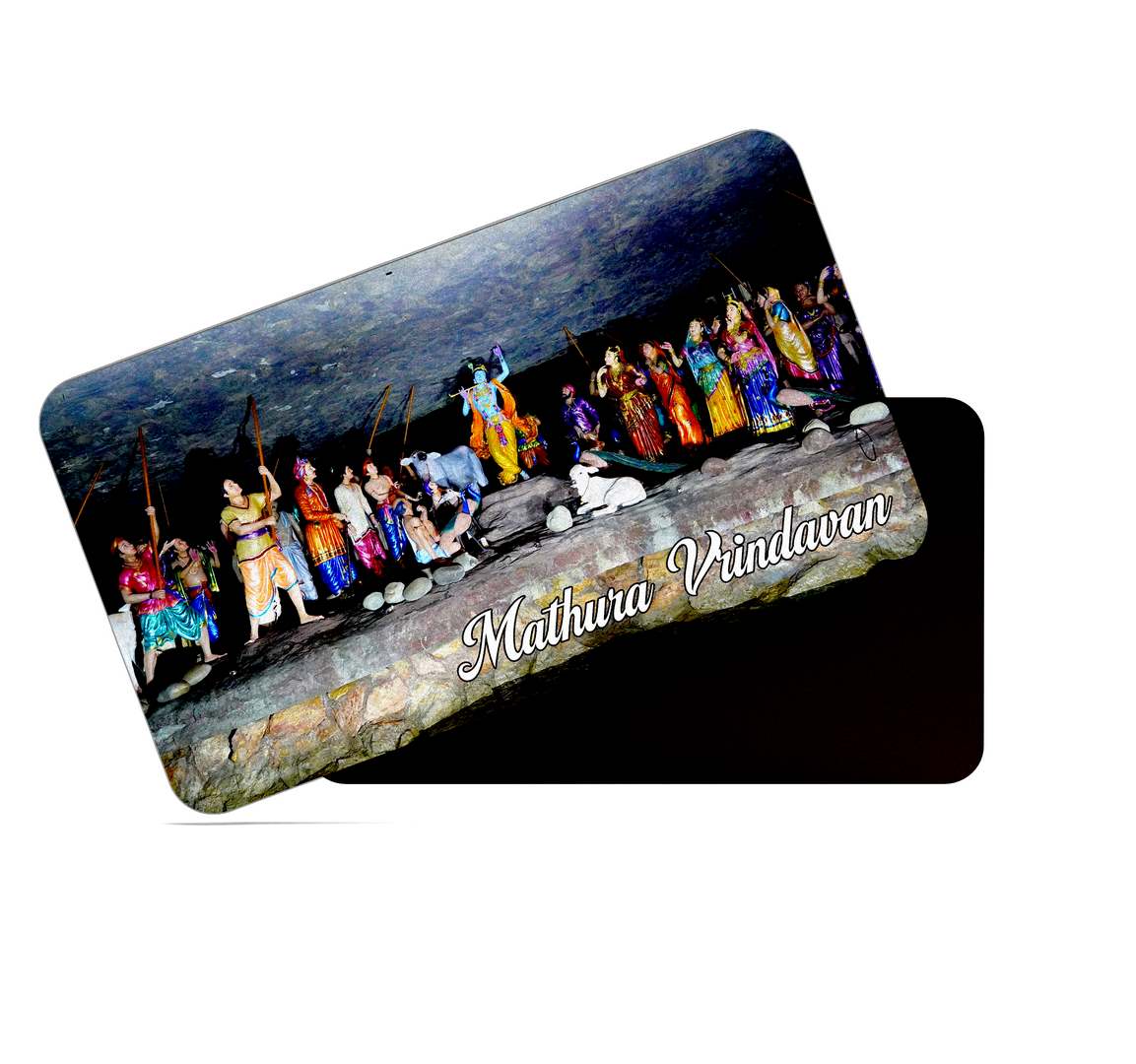 dhcrafts Multicolor Uttar Pradesh Mathura Vrindavan Design Rectangular Rubber Matte Finish Fridge Magnet / Magnetic Card Pack of 1 (8.6cm x 5.4cm)